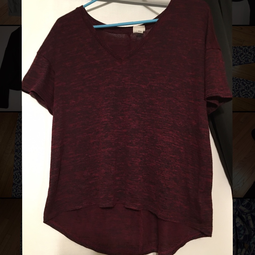 Maroon high low v-neck top